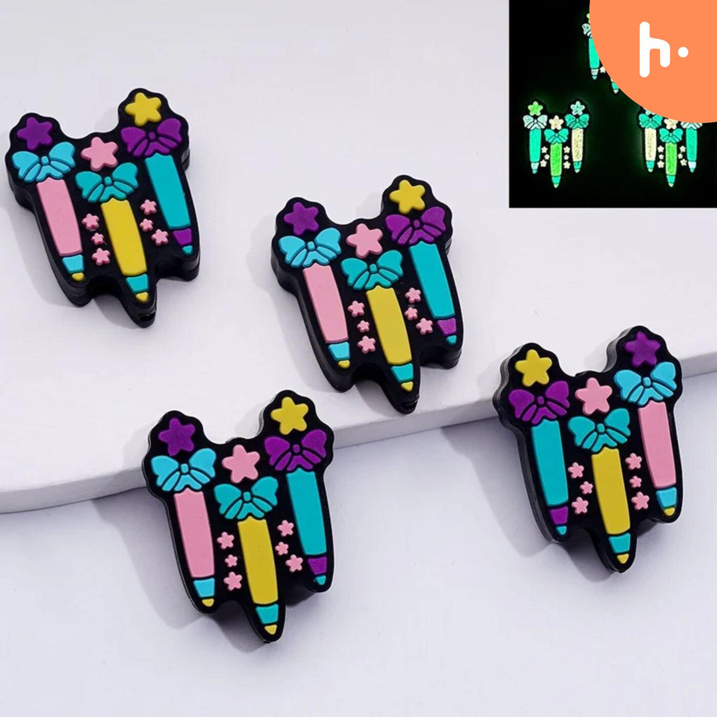 Glowing Watercolor Pen Silicone Focal Beads – Star & Bow Design