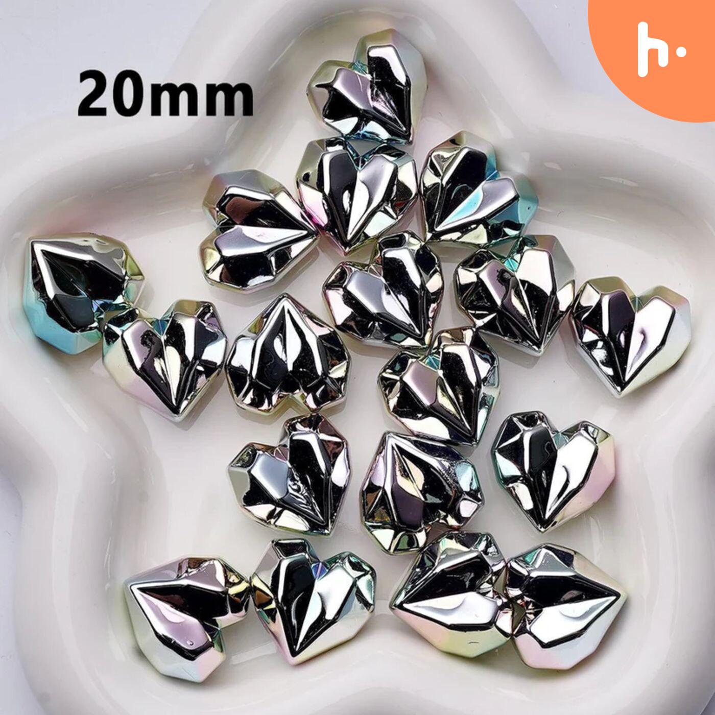 Laser Galaxy Iridescent Holographic Metallic Silver Color Geometric Polyhedral Heart Acrylic Beads, Around 20MM podcast artwork