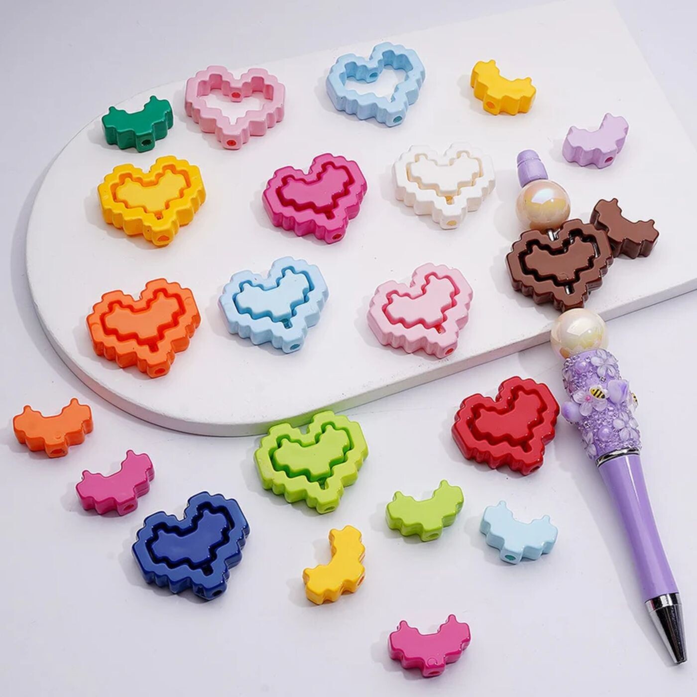 Cute Hearts & Hearts Frame Puzzle Set Acrylic Beads, 30*26MM (1pcs heart+1pcs heart frame is 1set, 20pcs is 10Sets, Single Color is available for 200sets(Whole bag)) episode artwork
